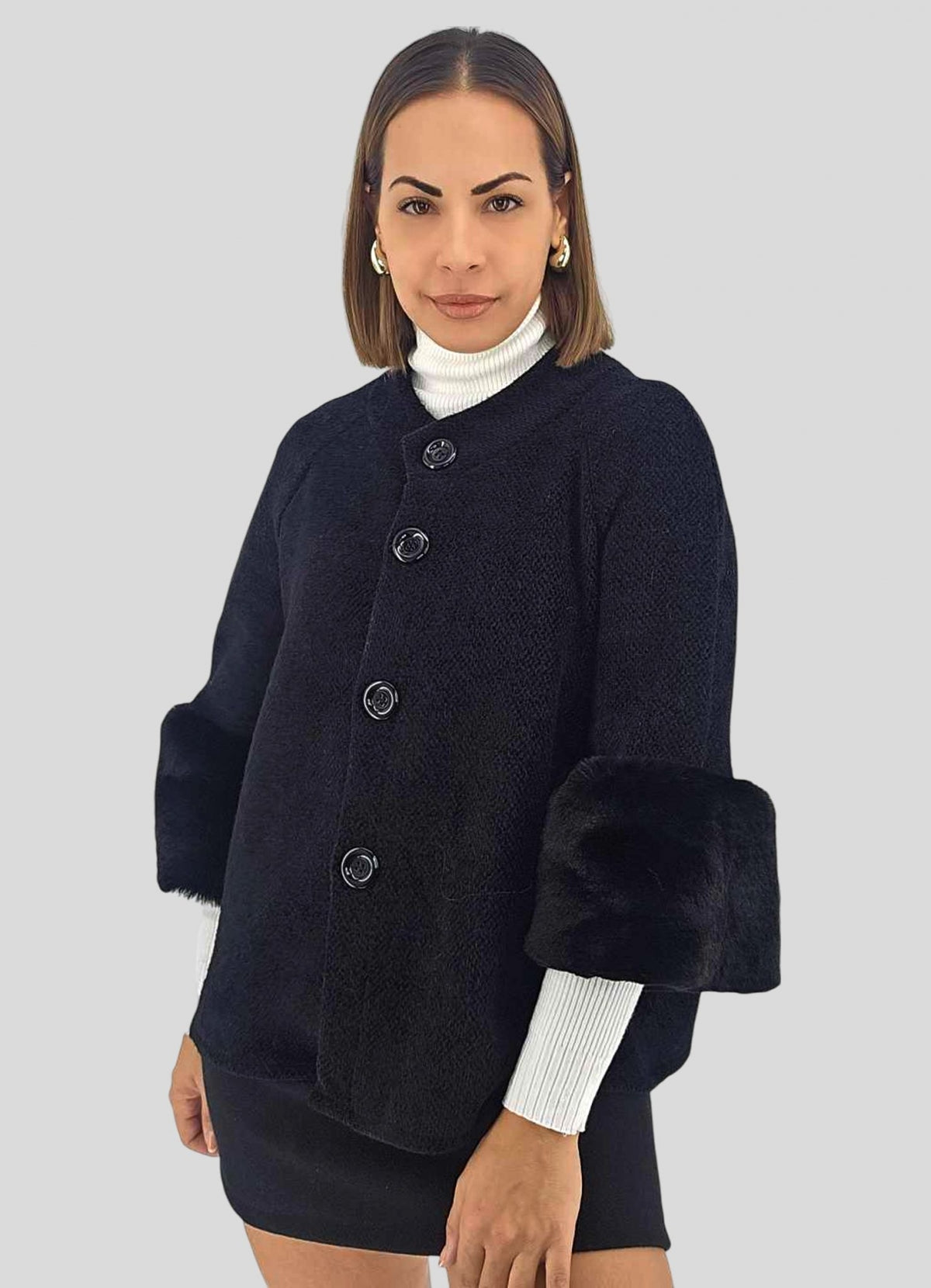 Cappottino con polsi in ecopelliccia - 100% MADE IN ITALY