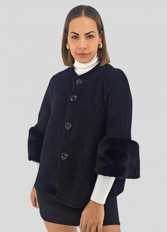 Cappottino con polsi in ecopelliccia - 100% MADE IN ITALY